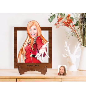 BK Gift Kişiye Özel Kadın Karikatürlü Ahşap Standlı 3D Biblo-34 (Beyaz)