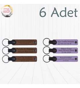 A Kahve & Mor Menekşe, Aile Pikniği İçin Özel Anı, 6’lı Set, İsim Yazılabilen Deri Anahtarlık