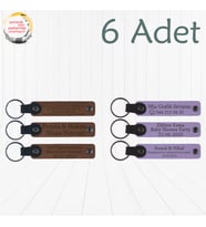A Kahve & Mor Menekşe, Aile Pikniği İçin Özel Anı, 6’lı Set, İsim Yazılabilen Deri Anahtarlık