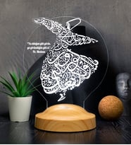 Mevlana Sözleri ile Semazen Tasarımlı LED Gece Lambası, İslami Hediyelik, Işıklı Dini Hediye, Mevlevilik ve Manevi Dekorasyon