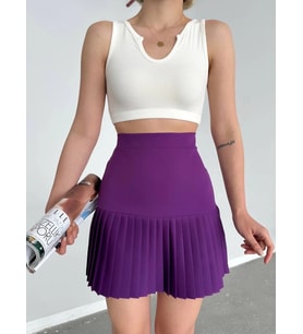 Altı pliseli mini etek Mor s24705