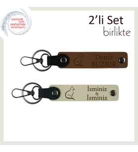 Kedili Kombin Sevenlere, Patili Desen, İsme Özel Yazılı Anahtarlık, Açık Kahve-Sütlü Kahve