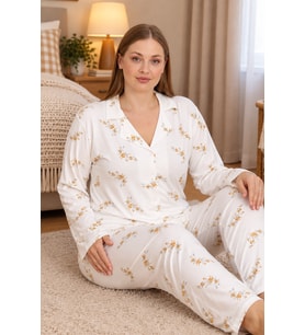 Mirano 8751 Milan Soft Kumaş Uzun Kollu Düğmeli Büyük Beden Kadın Pijama Takımı
