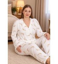 Mirano 8751 Milan Soft Kumaş Uzun Kollu Düğmeli Büyük Beden Kadın Pijama Takımı