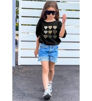 Çocuk Kalp Baskılı Pamuklu Tshirt (Siyah)