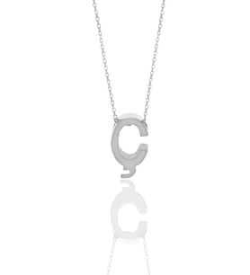 Söğütlü Silver Gümüş rodyumlu üç boyutlu minimal Ç harf kolye