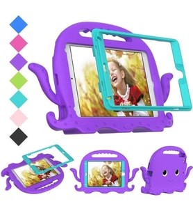 İpad 10,2-105 Ahtapot Tutmalı Yumuşak Standlı Silikon Çocuk Tablet Kılıfı (Mor)
