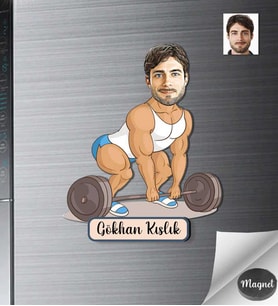 Kişiye Özel Halterci Erkek Ahşap Magnet -1