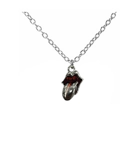 Rolling Stones Logolu Zincir Kolye 60 Cm Unisex Rock Tarz Aksesuar (Gümüş)