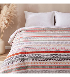 Şeritli Geometrik Desen Çift Kişilik Baskılı Pike & Yatak Örtüsü 200x230 cm
