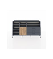 Arges Konsol 8 Raflı 3 Çekmeceli Tek Kapaklı  176x30x99 Antrasit-Çam/Antrasit