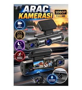1080P Full HD Ön ve Arka Çift Kameralı Araç İçi Video ve Fotoğraf Kaydedici Sürüş Kamerası