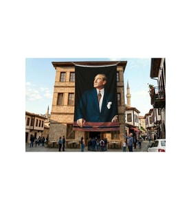 İstikbal Göklerdedir Atatürk Portresi Poster Bayrak Premium Raşel Kumaş ATA32