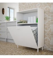 Modilayn Çift Gözlü Sepetli Kirli Çamaşır Dolabı Banyo Dolabı (Beyaz)