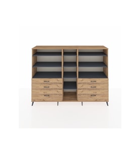 Hyperion Dolap 10 Raflı 6 Çekmeceli  220x44x163 Çam-Antrasit/Çam