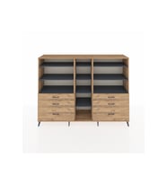 Hyperion Dolap 10 Raflı 6 Çekmeceli  220x44x163 Çam-Antrasit/Çam
