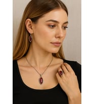 Oval Model Akik Taşlı 925 Ayar Gümüş Otantik Üçlü Set