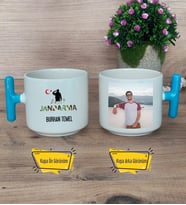 Kişiye Özel Jandarma Kupa Bardak Fotoğraflı T Mavi Kulplu Askeri Personele Hediye, Jandarmaya Hediye