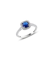 Söğütlü Silver Gümüş rodyumlu safir taşlı kare yüzük
