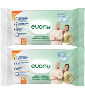 Evony Hasta Vücut Perine Temizleme Islak Mendil Havlu 48 Yaprak XL Banyo Ferahlığı (2 Li Set)
