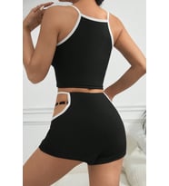 Northcity Kadın Siyah Beyaz Şortlu Cut-Out Detaylı Gecelik Takımı H110470