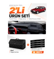 FIAT TİPO (1992-1997) ANALOG KONSOL Uyumlu Torpido Örtüsü + Deri Bagaj Çantası Seti - Siyah