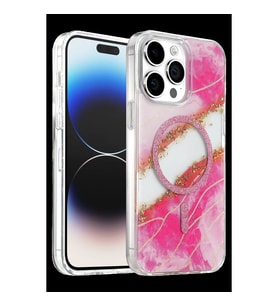 Onegif Apple İphone 14 Pro Max Lotus Simli Magsafe Kapak - Pembe
