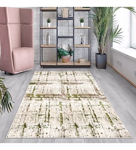 Yeşil Batik Desen Renk Geçişli Yıkanabilir Kaymaz Taban Leke Tutmaz Modern Salon Halısı ve Yolluk (Haki)
