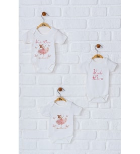 Pia Baby Premium %100 Pamuk İsme Özel Organik Baskılı Üçlü Set Çıtçıtlı Bebek Body Zıbın Modelleri 5014-18 (Ekru)