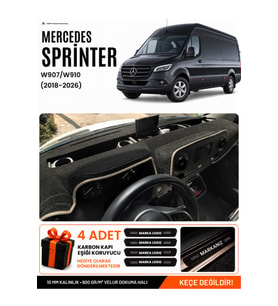MERCEDES SPRİNTER W907-W910 (2018-2026) Uyumlu Torpido Örtüsü Torpido Kılıfı - Siyah Bej