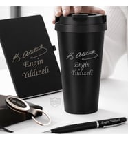 İsme Özel Premium Tasarım Erkek Kadın Hediye Seti - Çelik Termos Bardak, Defter, Kalem, Anahtarlık  Erkek Kadın Hediye Seti
