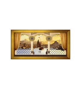 Eski İstanbul Motifli Kanvas Tablo 50 x 70 cm Gold Çerçeve