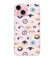 PrintiFy Apple  iPhone 15 ile Uyumlu 1mm Slim Fit Nazar Boncuğu 2 Baskılı Şeffaf  Kılıf