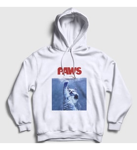 Presmono Unisex Beyaz Paws Jaws Film Komik Kedi Kedili Kapüşonlu Sweatshirt 481437tt