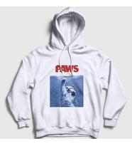 Presmono Unisex Beyaz Paws Jaws Film Komik Kedi Kedili Kapüşonlu Sweatshirt 481437tt
