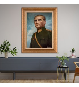 Altın Paspartulu Atatürk  Çerçeveli Tablo C1001 (Gold)