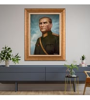 Altın Paspartulu Atatürk  Çerçeveli Tablo C1001 (Gold)