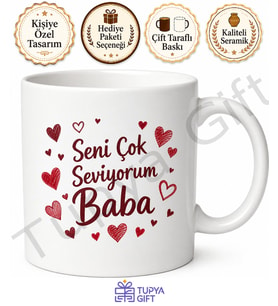 Seni Çok Seviyorum Baba Kalp Tasarımlı Kupa Bardak Babalar Günü Hediye