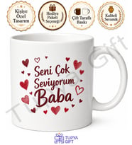 Seni Çok Seviyorum Baba Kalp Tasarımlı Kupa Bardak Babalar Günü Hediye
