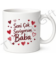 Seni Çok Seviyorum Baba Kalp Tasarımlı Kupa Bardak Babalar Günü Hediye