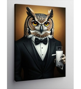 Kanvas Tablo Şık Tuxedo Baykuş Ve Rakı