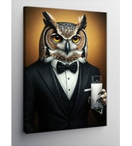 Kanvas Tablo Şık Tuxedo Baykuş Ve Rakı
