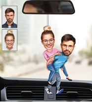 Kişiye Özel Fotoğraflı Musmustlu Çift 2 Tasarımlı Karikatür Araba Dikiz Ayna Süsü