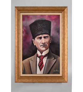 Altın Varaklı Paspartulu Çerçeveli Atatürk Tablo nt817