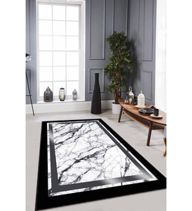 Siyah Silver Çerçeveli Kaymaz Tabanlı Dekoratif Halı RV109 - 100 x 160 cm