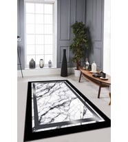 Siyah Silver Çerçeveli Kaymaz Tabanlı Dekoratif Halı RV109 - 100 x 160 cm