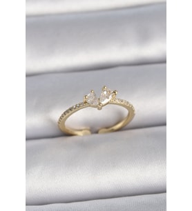 Pirinç Gold Renk Ayarlanabilir Zirkon Taşlı Kalp Model Kadın Yüzük TJ-BYK3406