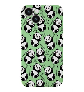 Apple iPhone 14 Uyumlu Lansman Kılıf Panda Tasarımlı İçi Kadife Kapak-Yeşil (Şeffaf)