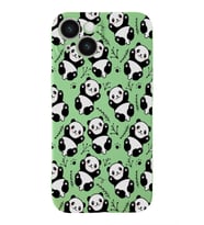 Apple iPhone 14 Uyumlu Lansman Kılıf Panda Tasarımlı İçi Kadife Kapak-Yeşil (Şeffaf)