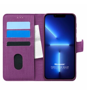 Microsonic Appple iPhone 13 Pro Max Kılıf Fabric Book Wallet Mor
